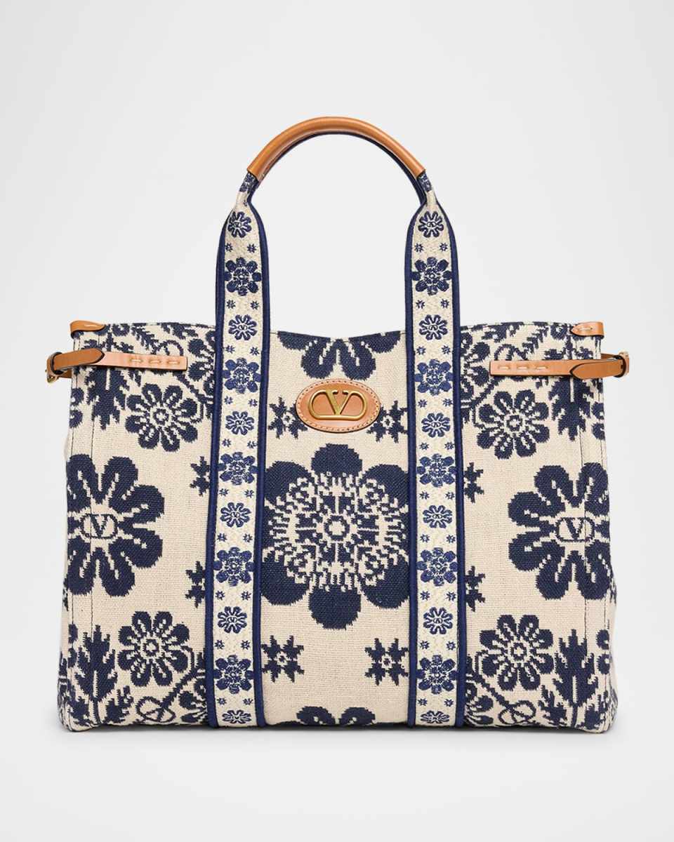 Antibes Jacquard Flower Canvas Tote Bag